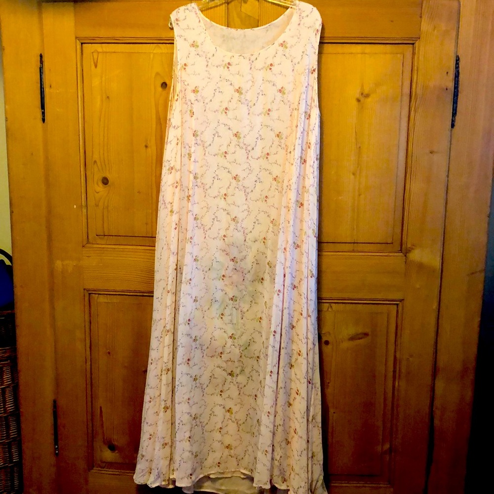 VTG Romantic Pink Floral Print Maxi Dress w/ Matching Sheer Duster Set
